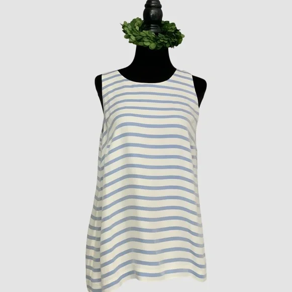 J Crew NWOT Light Blue White Striped Silk Sleeveless Lined Shell Top SZ 8 - Picture 3 of 11